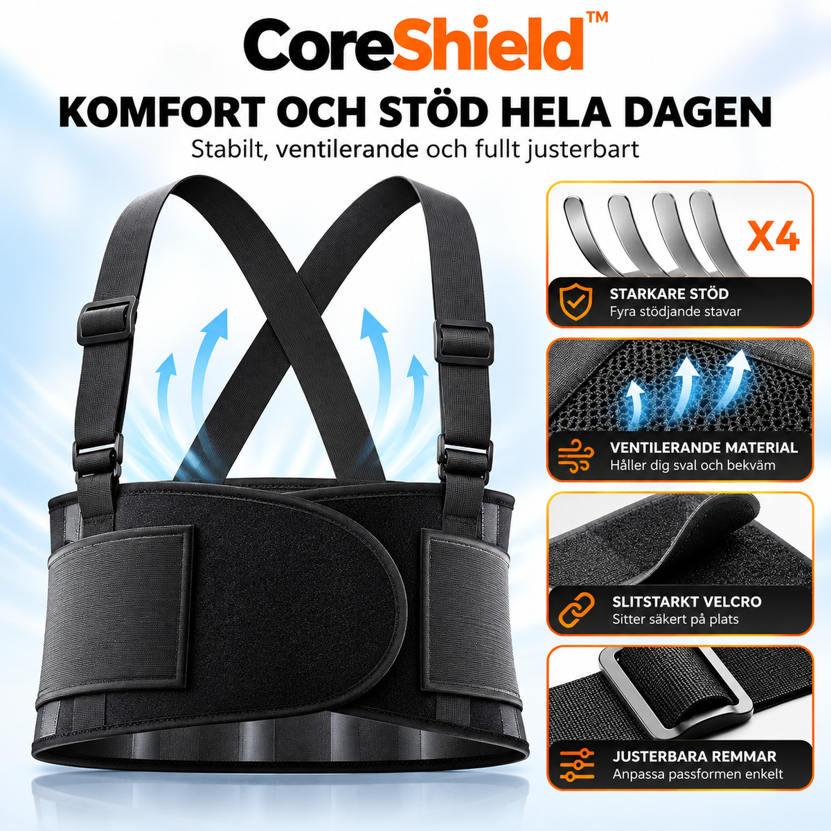 CoreShield™ – 2 i 1 ryggstöd & hållningsstöd