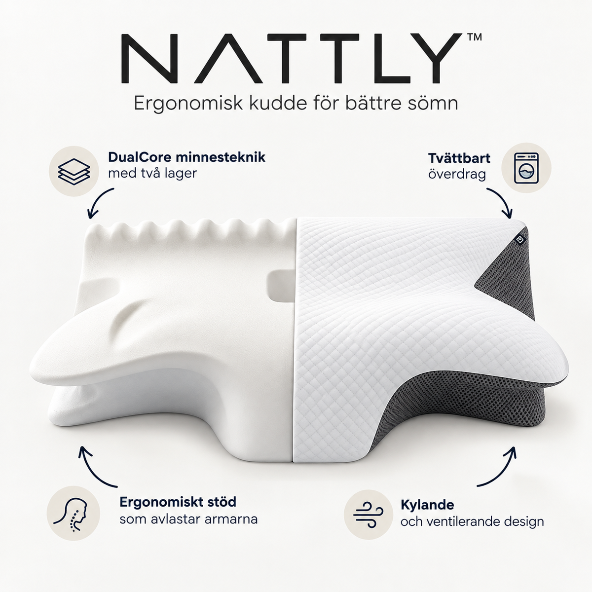 NATTLY™ Ergonomisk kudde för bättre sömn