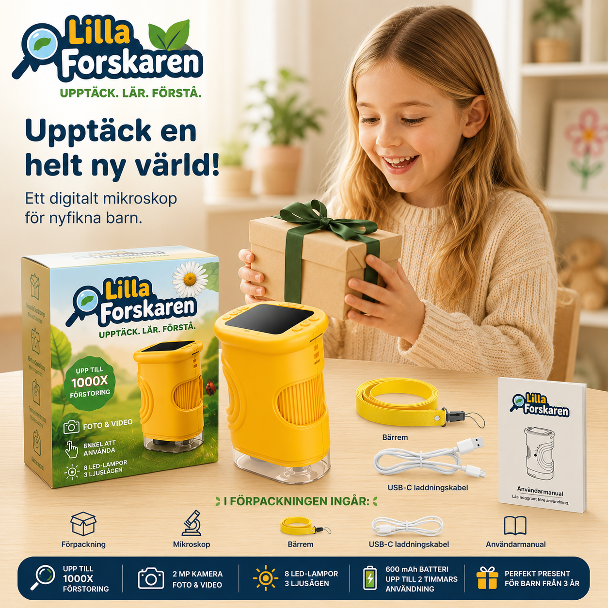 Lilla Forskaren™ – Digitalt Mikroskop för Nyfikna Barn